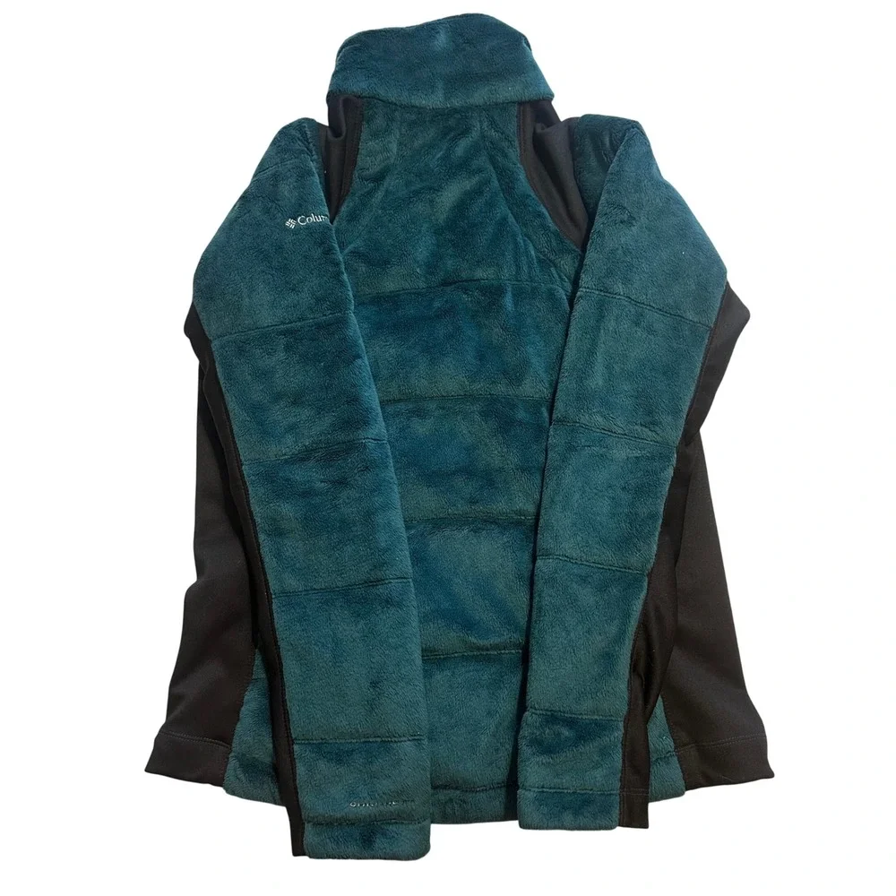 Columbia Fleece Jacket Womens L Teal Omni-Heat Zip‎ Outdoor Thermal Hybrid